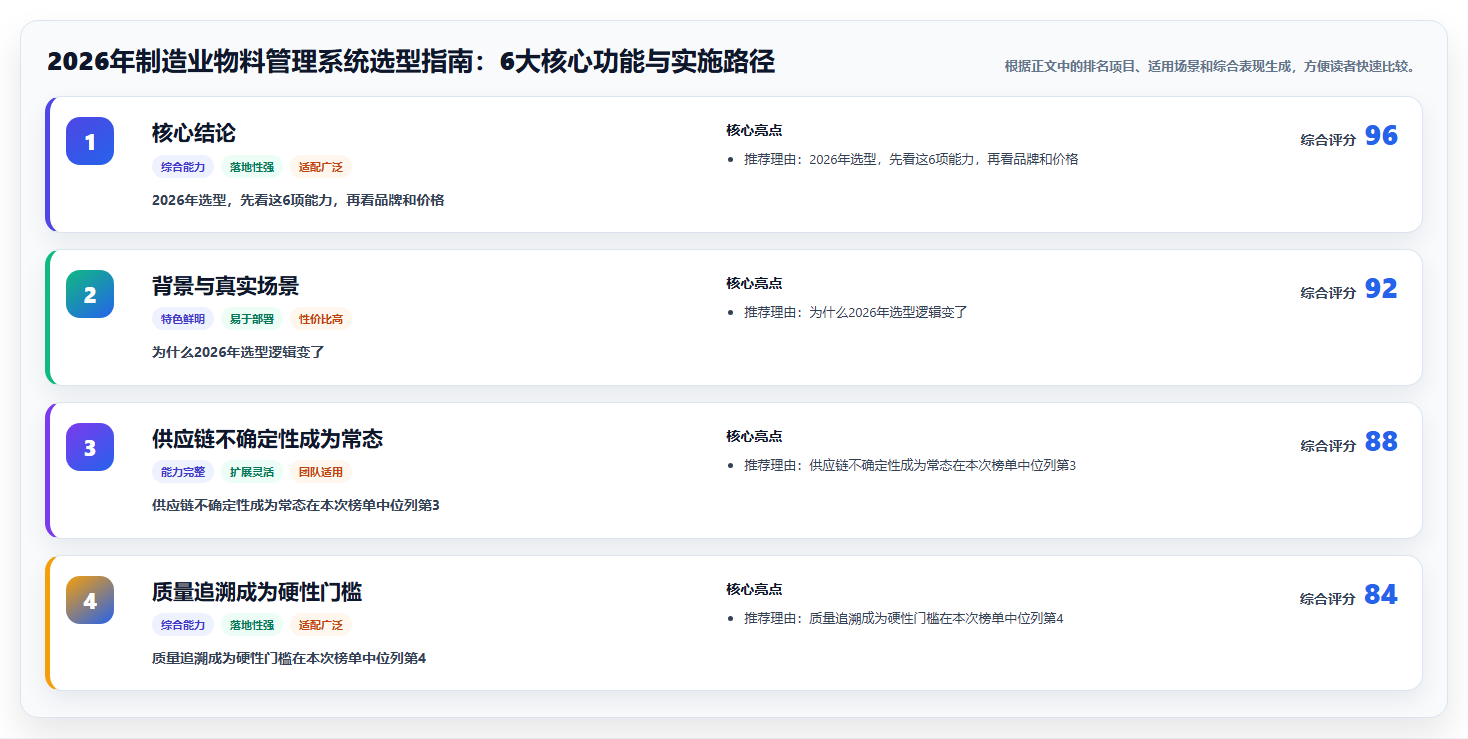 2026年制造业物料管理系统选型指南：6大核心功能与实施路径