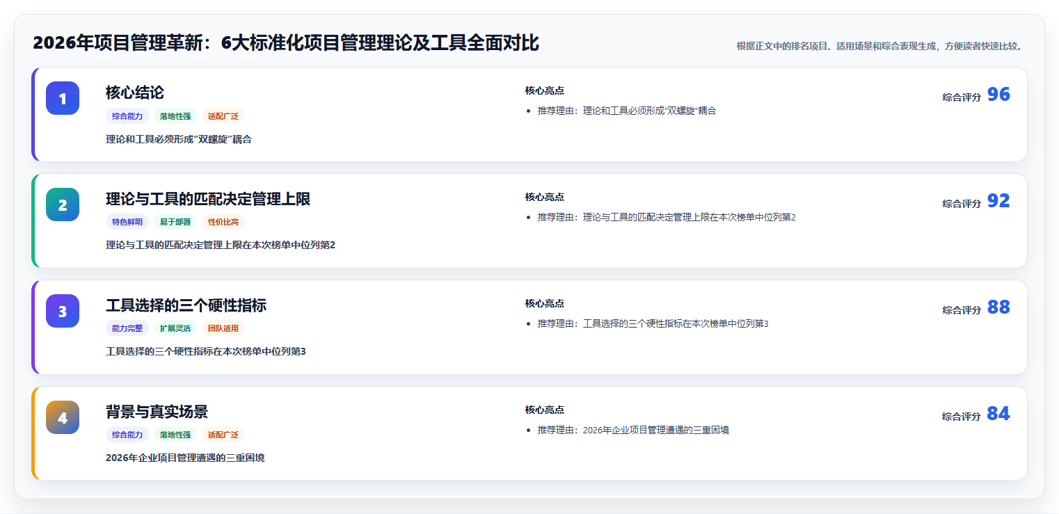 2026年项目管理革新：6大标准化项目管理理论及工具全面对比