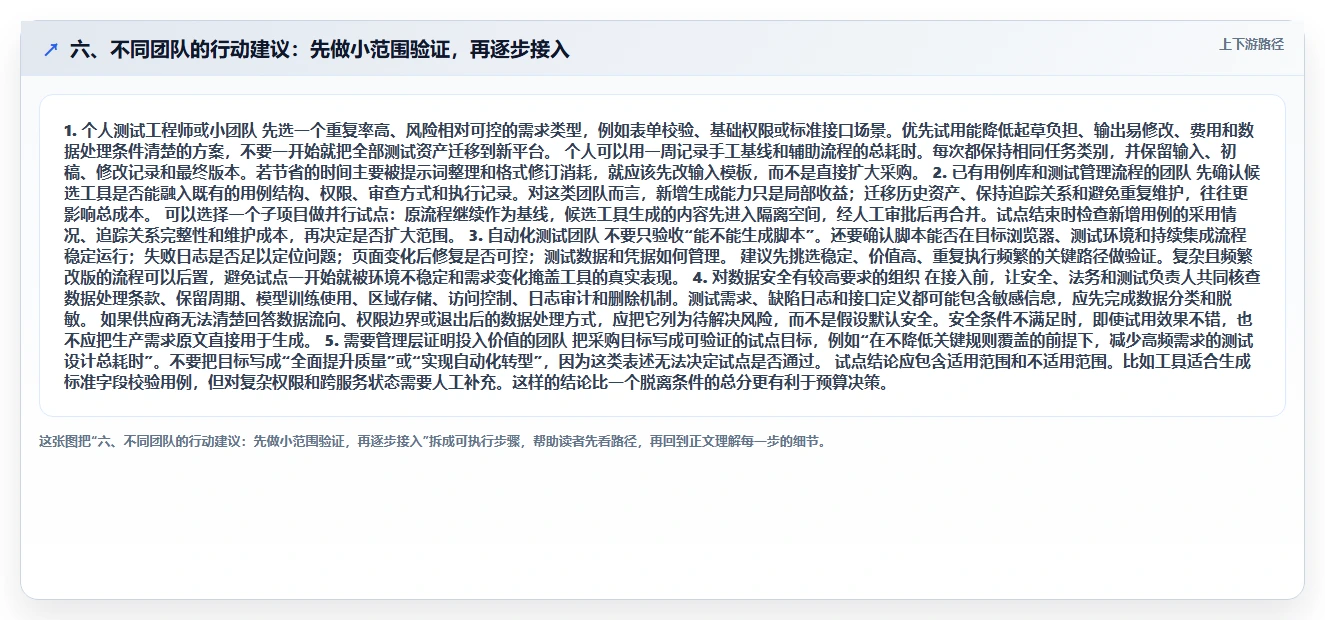 六、不同团队的行动建议:先做小范围验证,再逐步接入