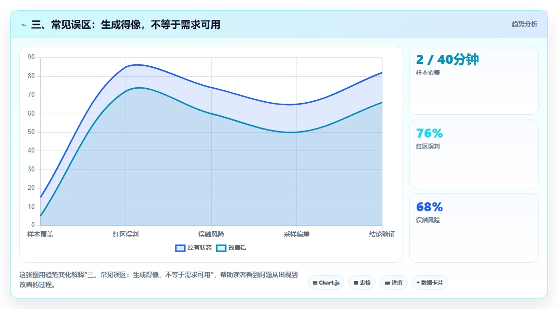 三、常见误区:生成得像,不等于需求可用