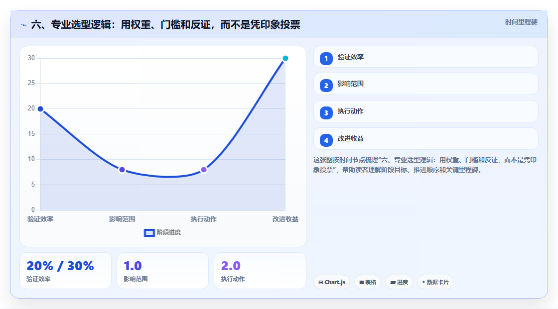 六、专业选型逻辑：用权重、门槛和反证，而不是凭印象投票