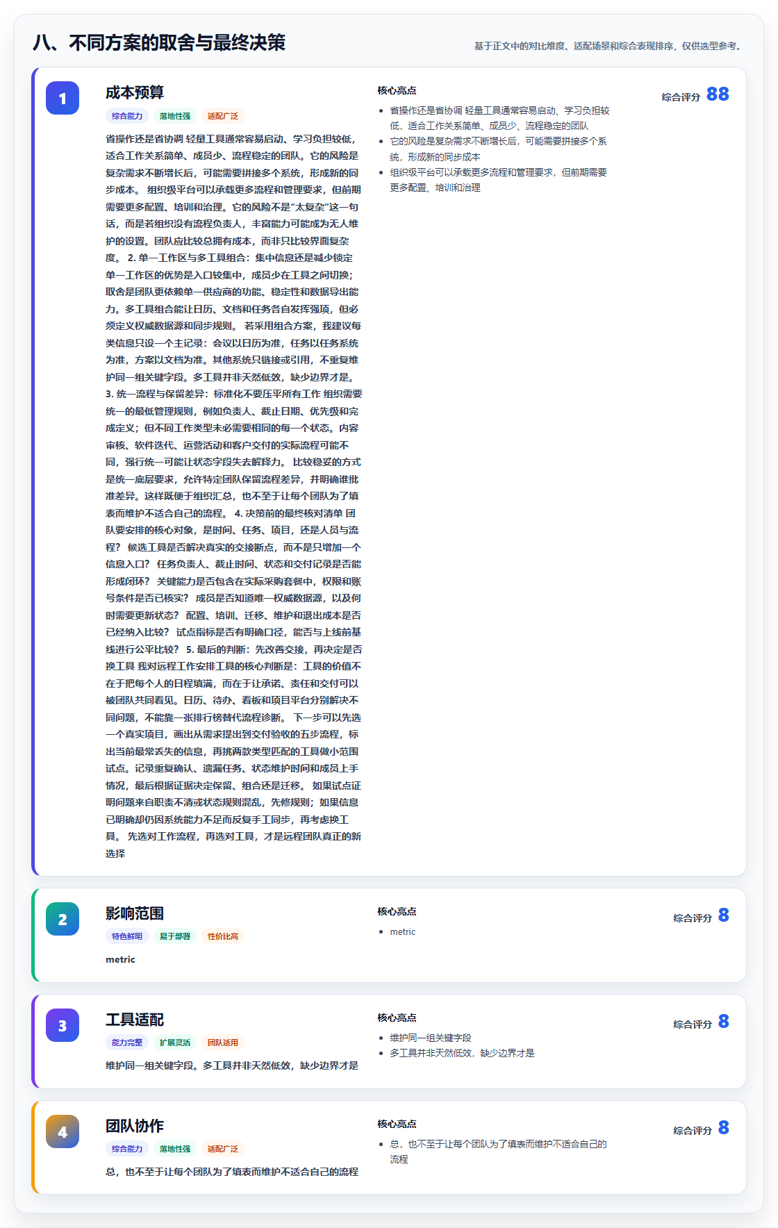 八、不同方案的取舍与最终决策