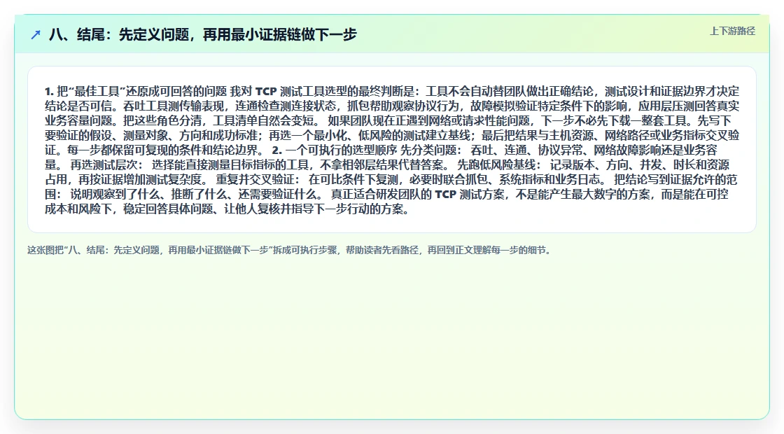 八、结尾:先定义问题,再用最小证据链做下一步