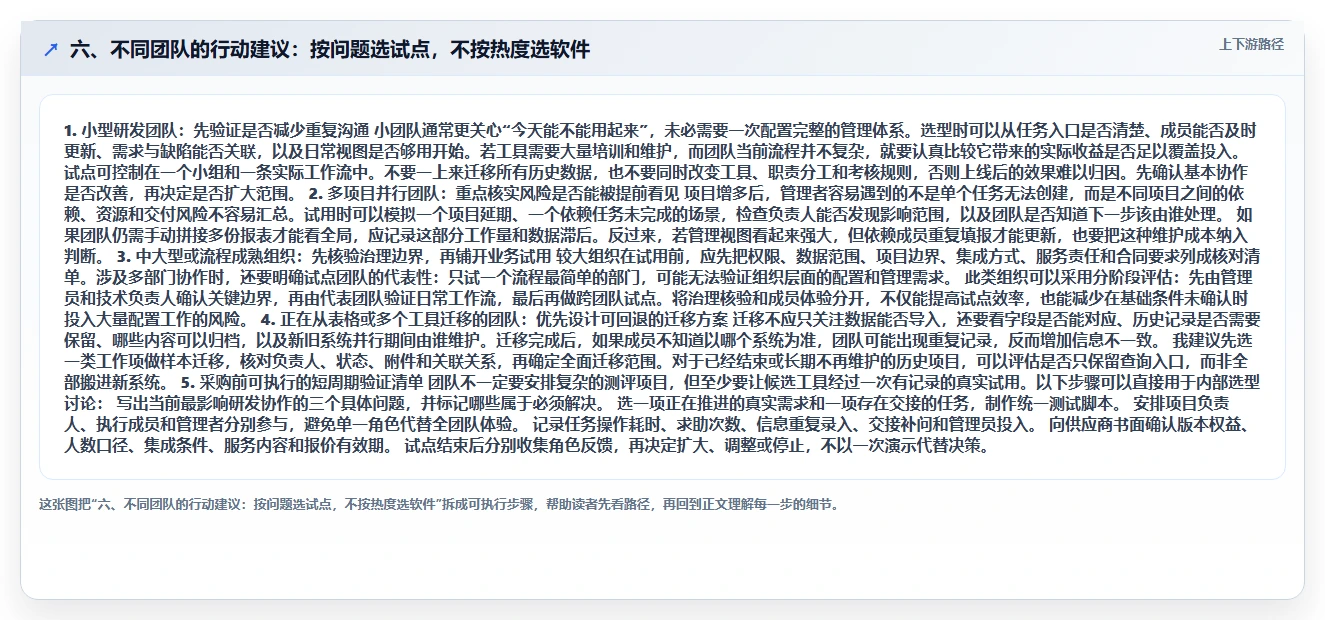 六、不同团队的行动建议:按问题选试点,不按热度选软件