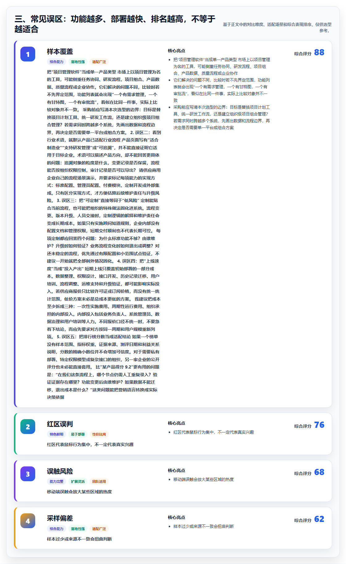 三、常见误区:功能越多、部署越快、排名越高,不等于越适合