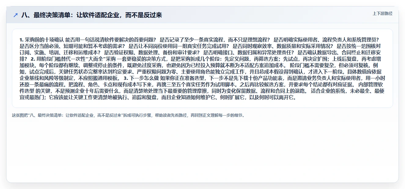 八、最终决策清单:让软件适配企业,而不是反过来