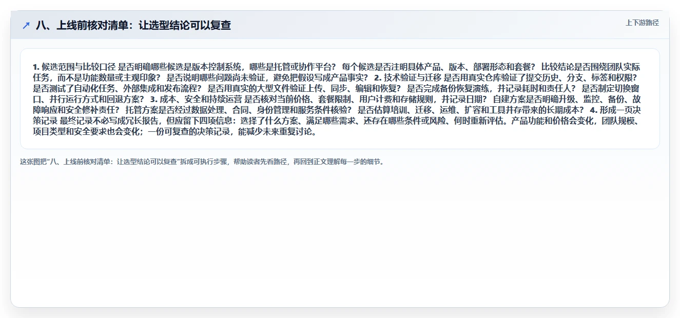 八、上线前核对清单:让选型结论可以复查