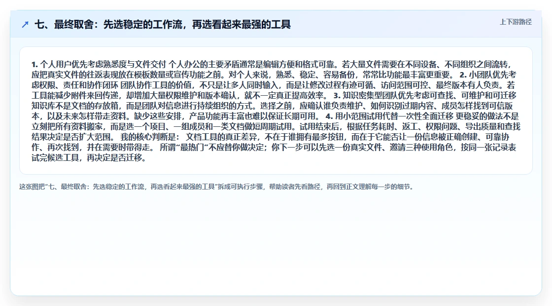 七、最终取舍:先选稳定的工作流,再选看起来最强的工具