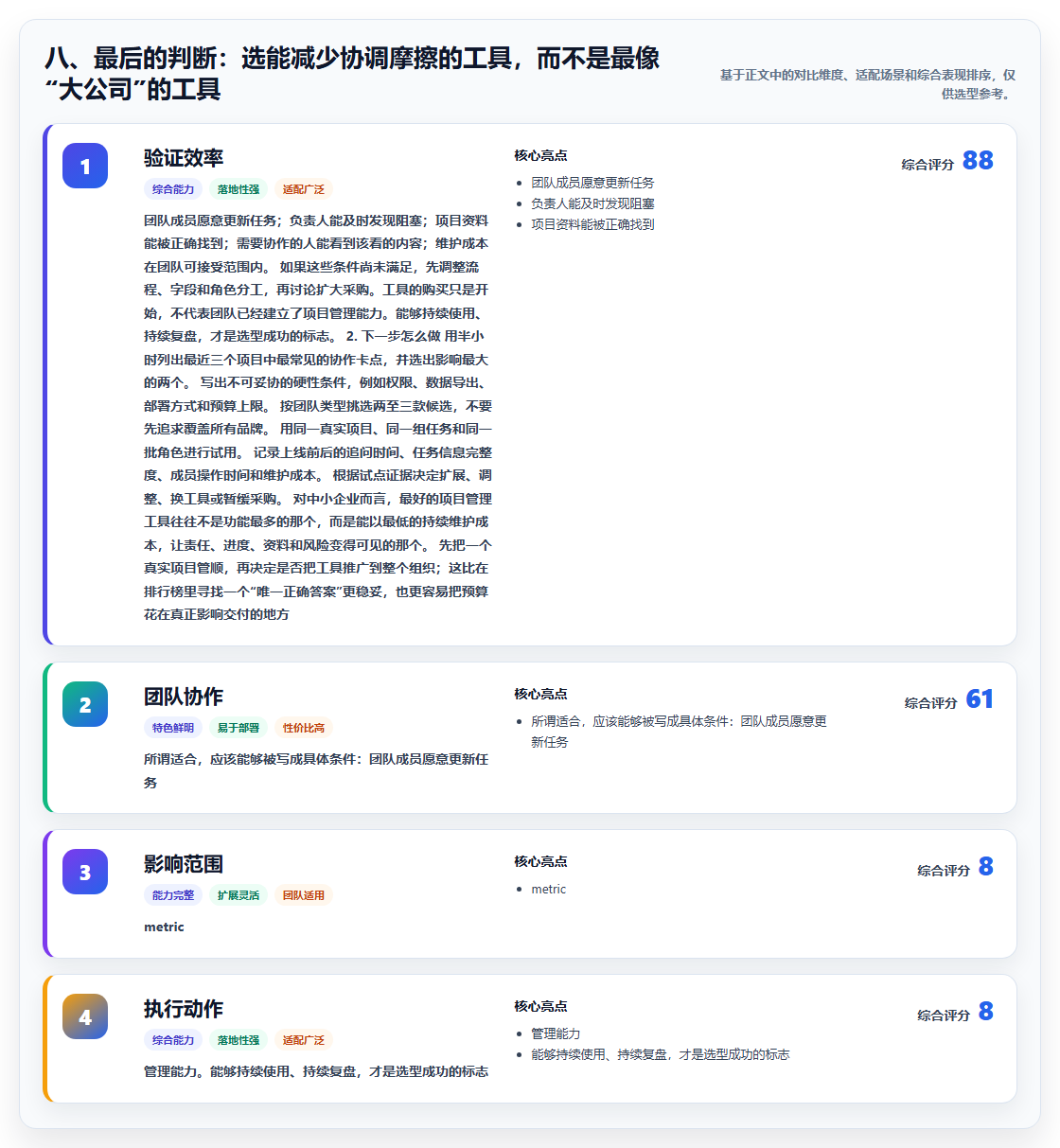 八、最后的判断:选能减少协调摩擦的工具,而不是最像“大公司”的工具