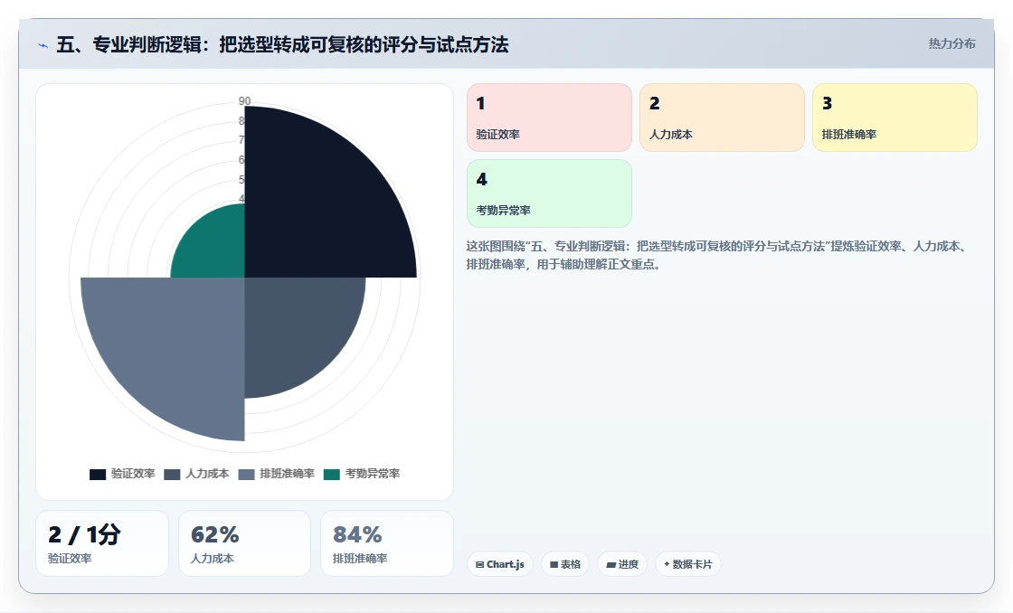 五、专业判断逻辑:把选型转成可复核的评分与试点方法