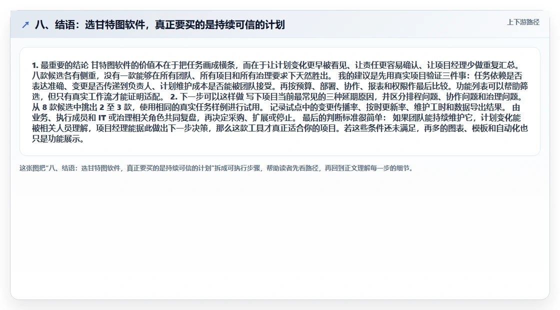 八、结语:选甘特图软件,真正要买的是持续可信的计划