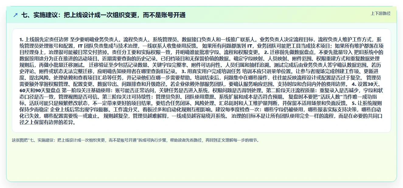 七、实施建议:把上线设计成一次组织变更,而不是账号开通