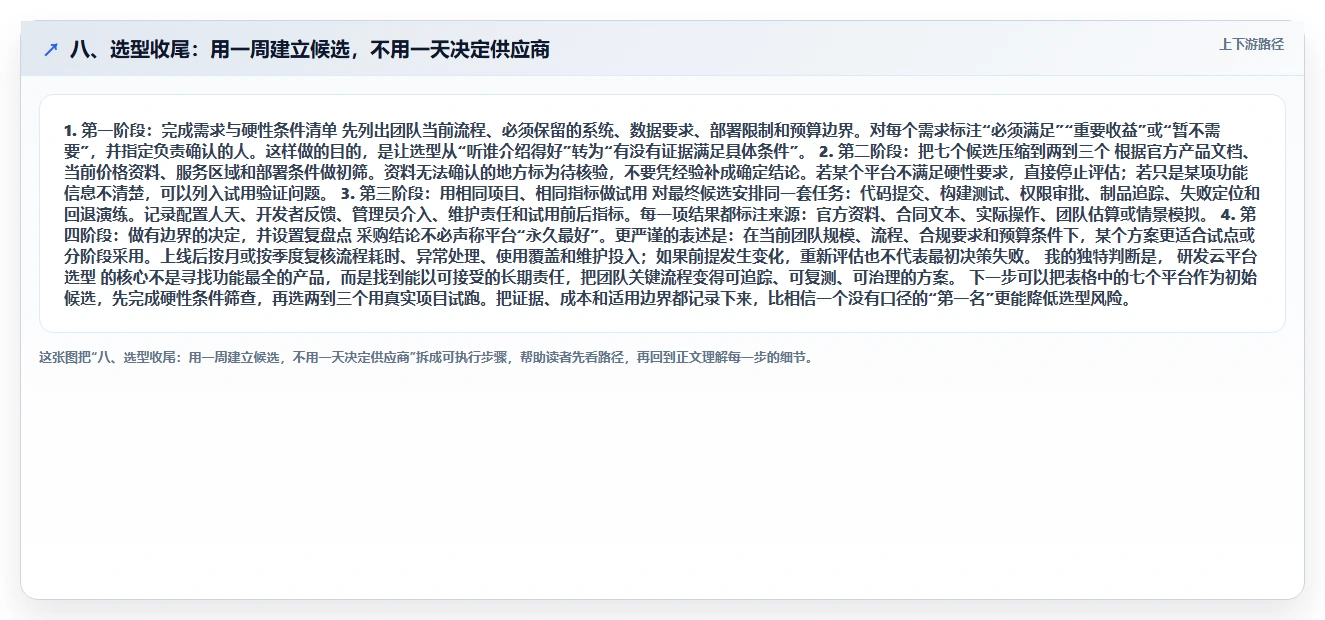 八、选型收尾：用一周建立候选，不用一天决定供应商