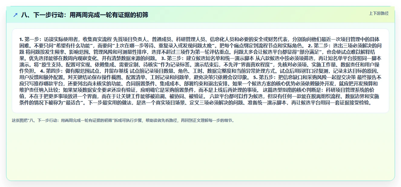 八、下一步行动:用两周完成一轮有证据的初筛