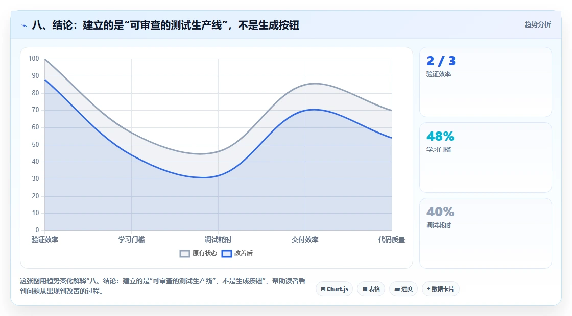 八、结论:建立的是“可审查的测试生产线”,不是生成按钮