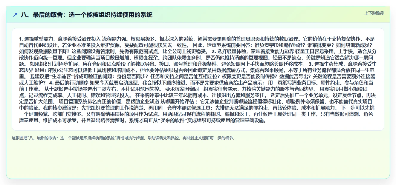 八、最后的取舍:选一个能被组织持续使用的系统