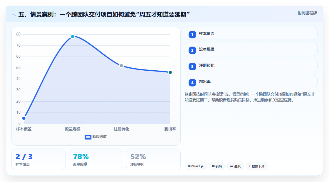 五、情景案例:一个跨团队交付项目如何避免“周五才知道要延期”