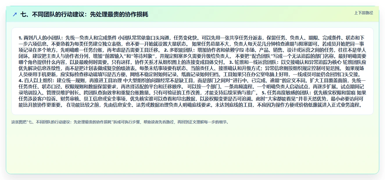 七、不同团队的行动建议:先处理最贵的协作损耗