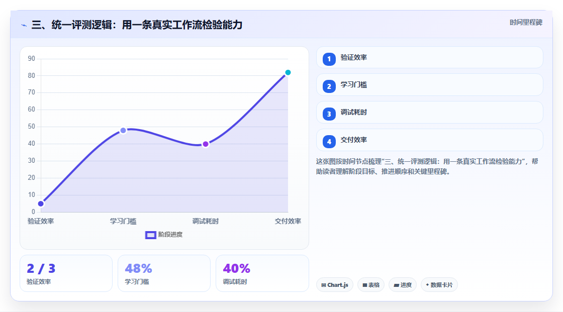 三、统一评测逻辑:用一条真实工作流检验能力