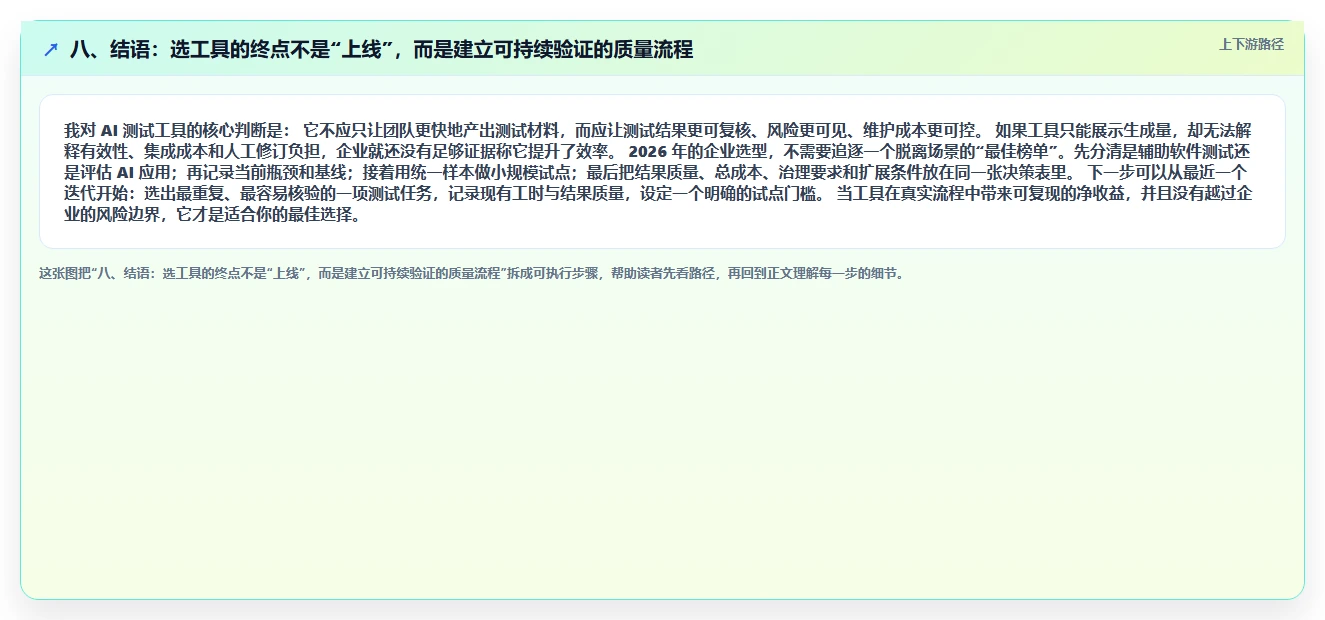 八、结语:选工具的终点不是“上线”,而是建立可持续验证的质量流程