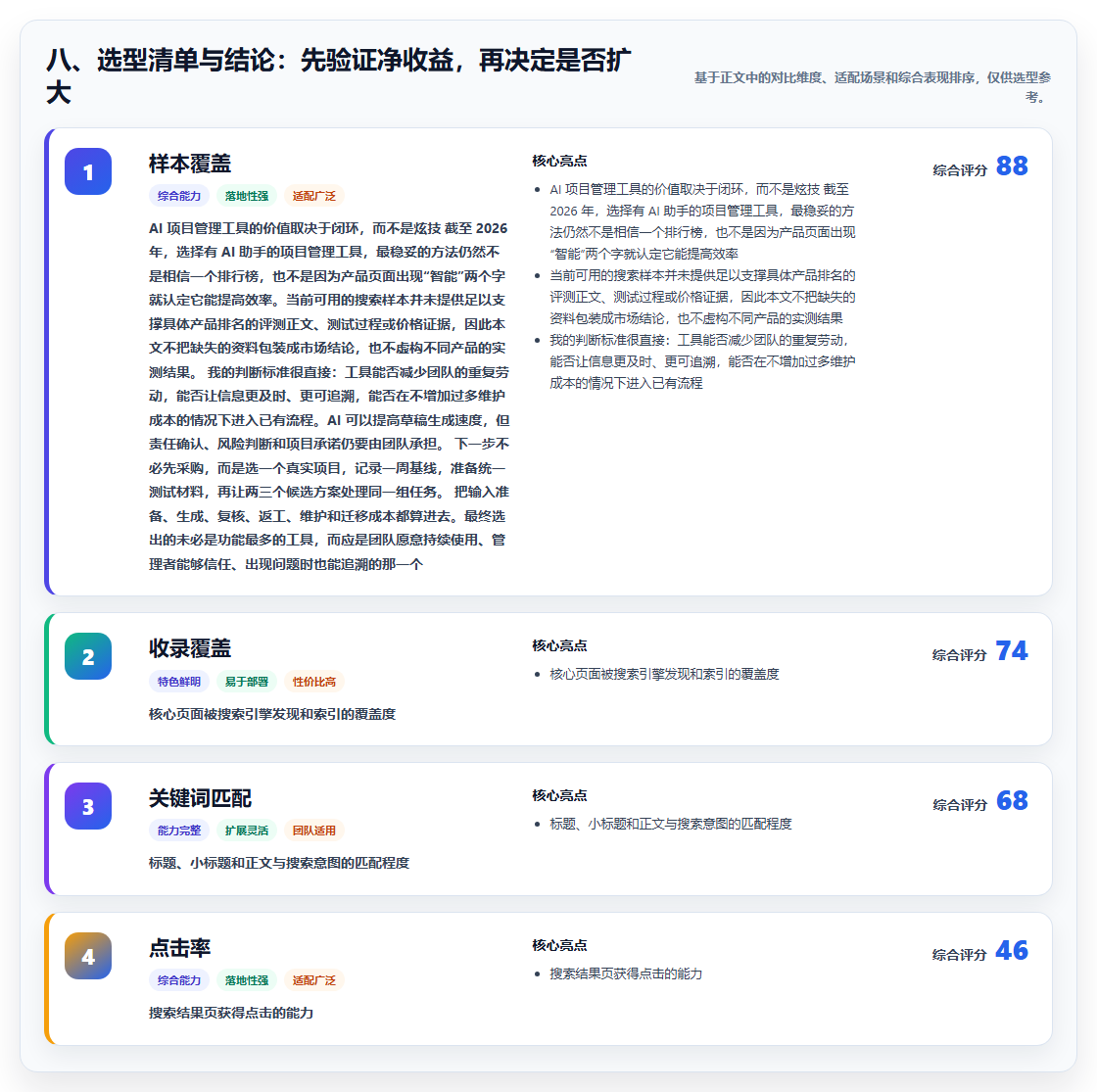八、选型清单与结论：先验证净收益，再决定是否扩大