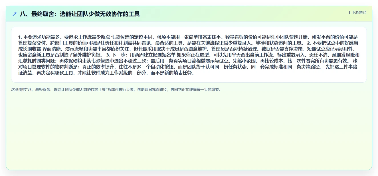 八、最终取舍:选能让团队少做无效协作的工具