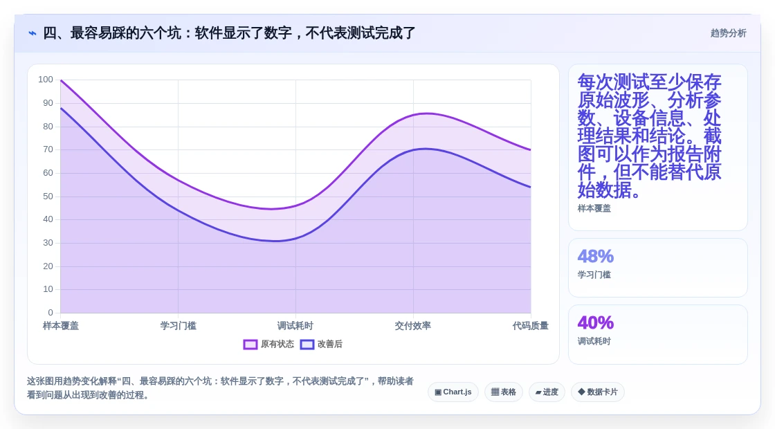 四、最容易踩的六个坑:软件显示了数字,不代表测试完成了