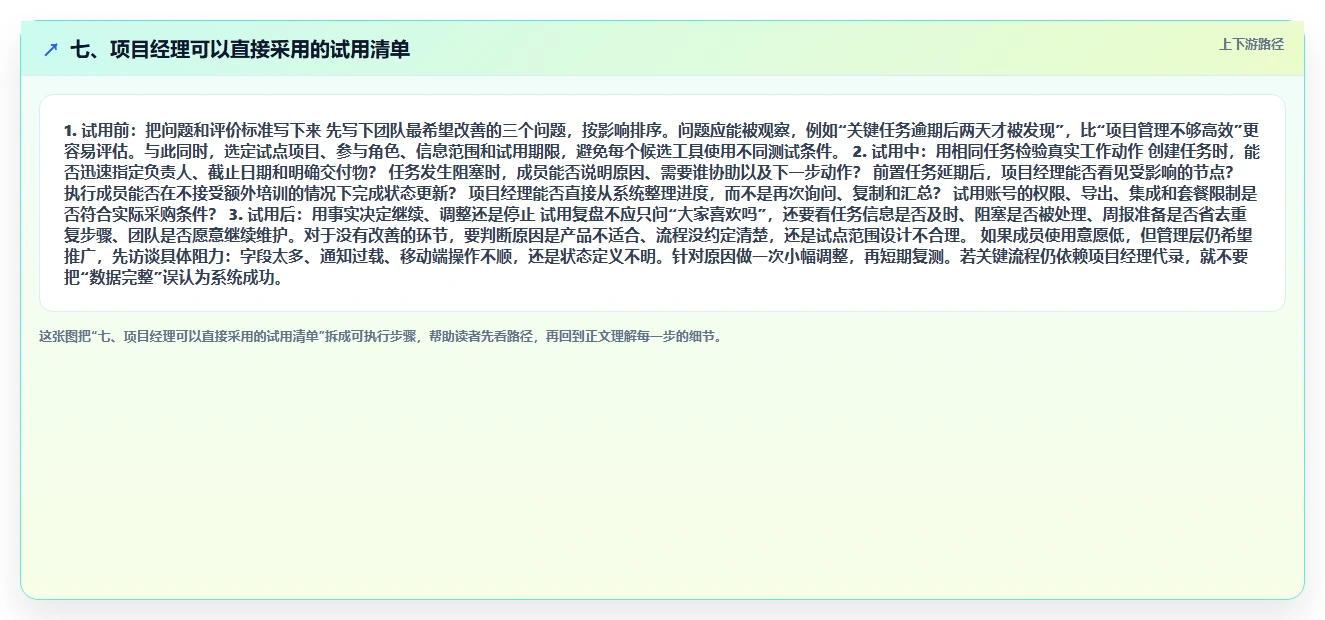 七、项目经理可以直接采用的试用清单