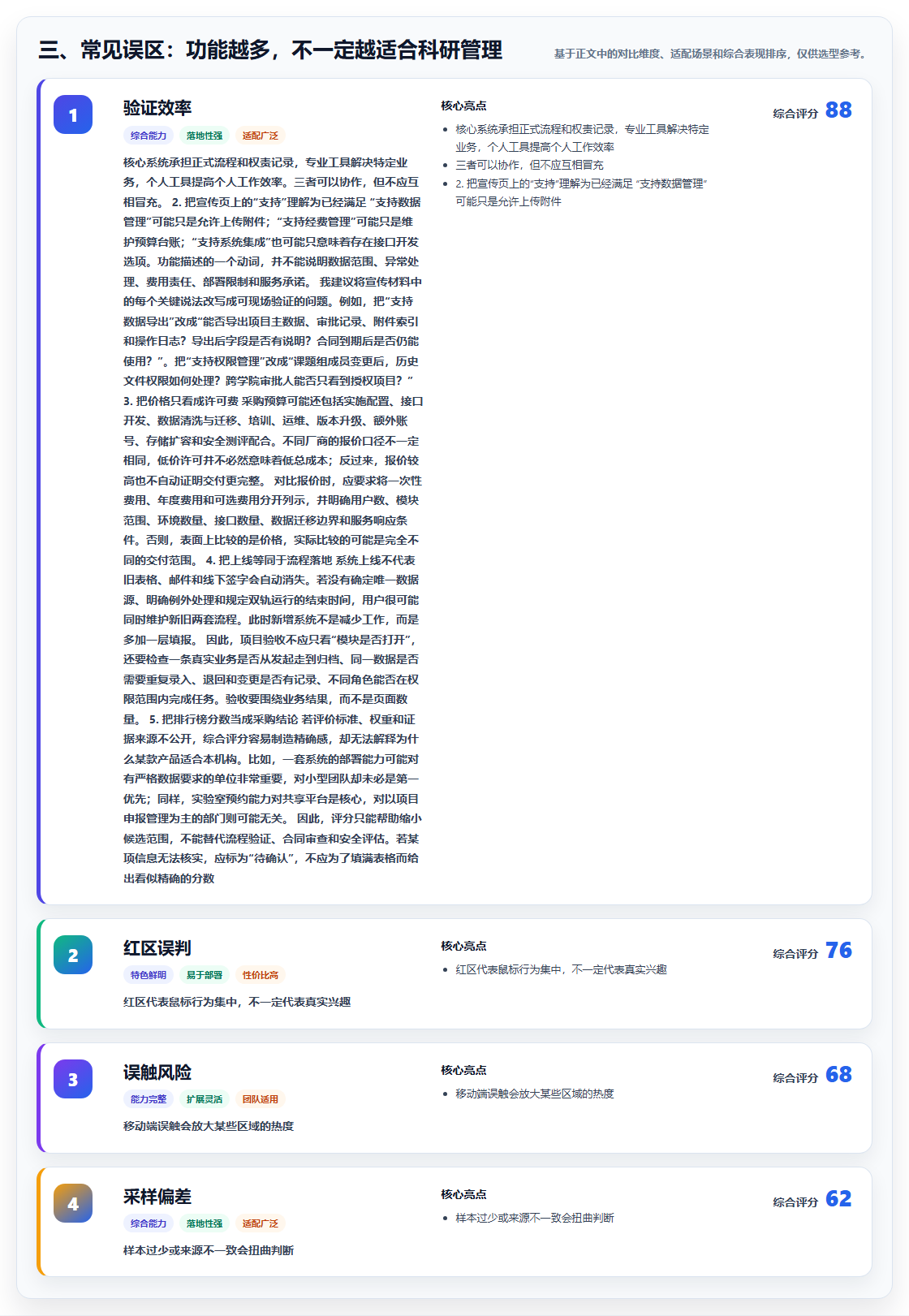 三、常见误区:功能越多,不一定越适合科研管理