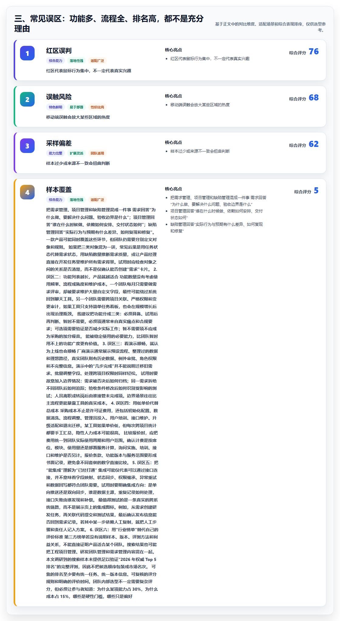三、常见误区:功能多、流程全、排名高,都不是充分理由