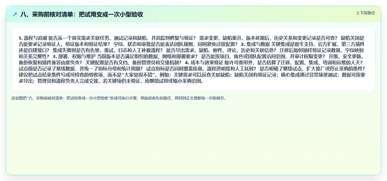 八、采购前核对清单：把试用变成一次小型验收