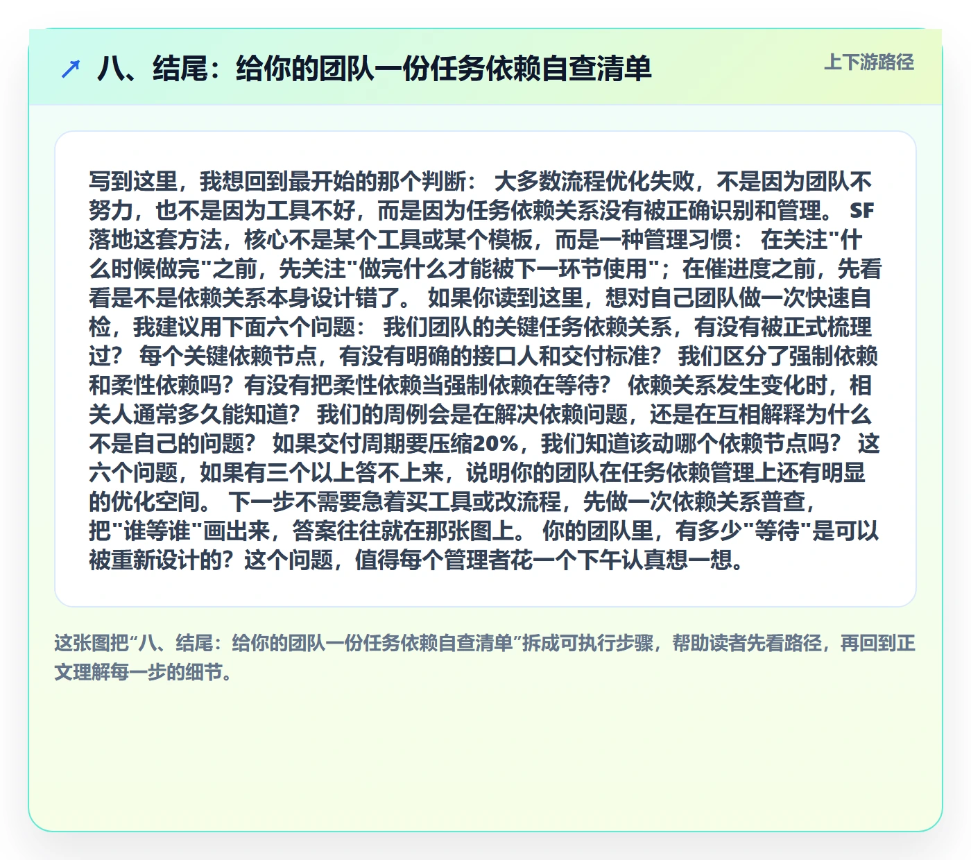 八、结尾:给你的团队一份任务依赖自查清单