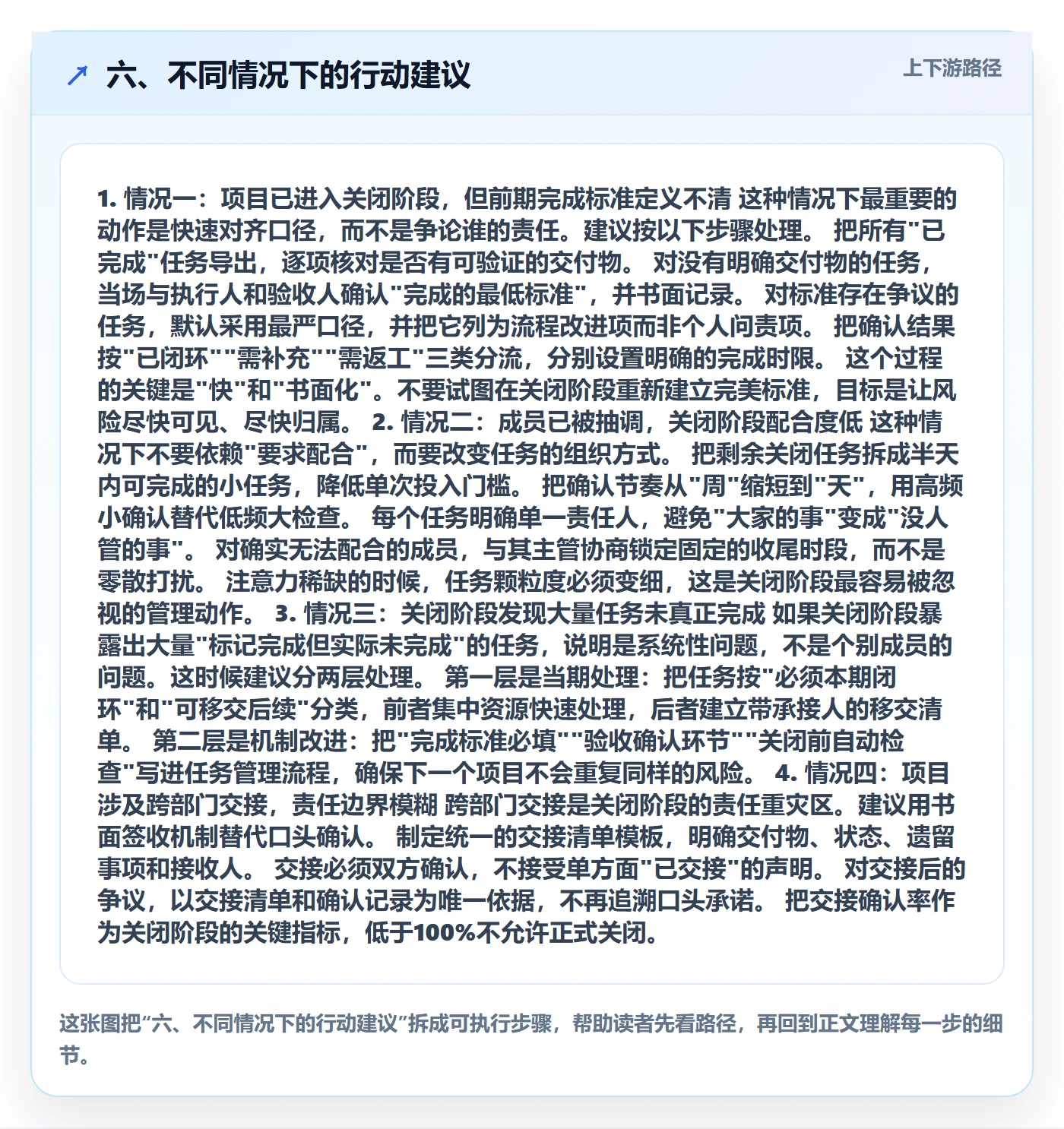 六、不同情况下的行动建议