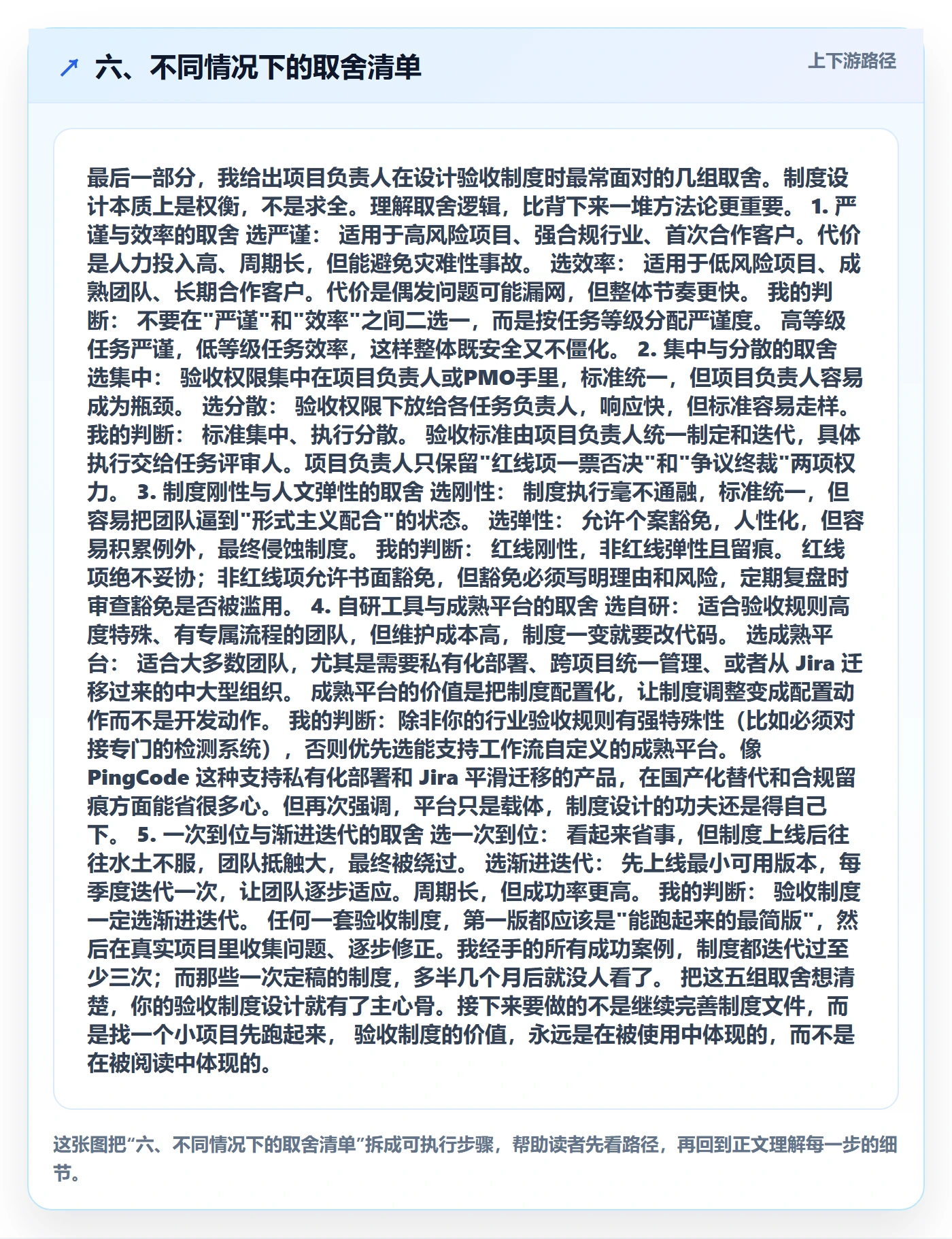 六、不同情况下的取舍清单