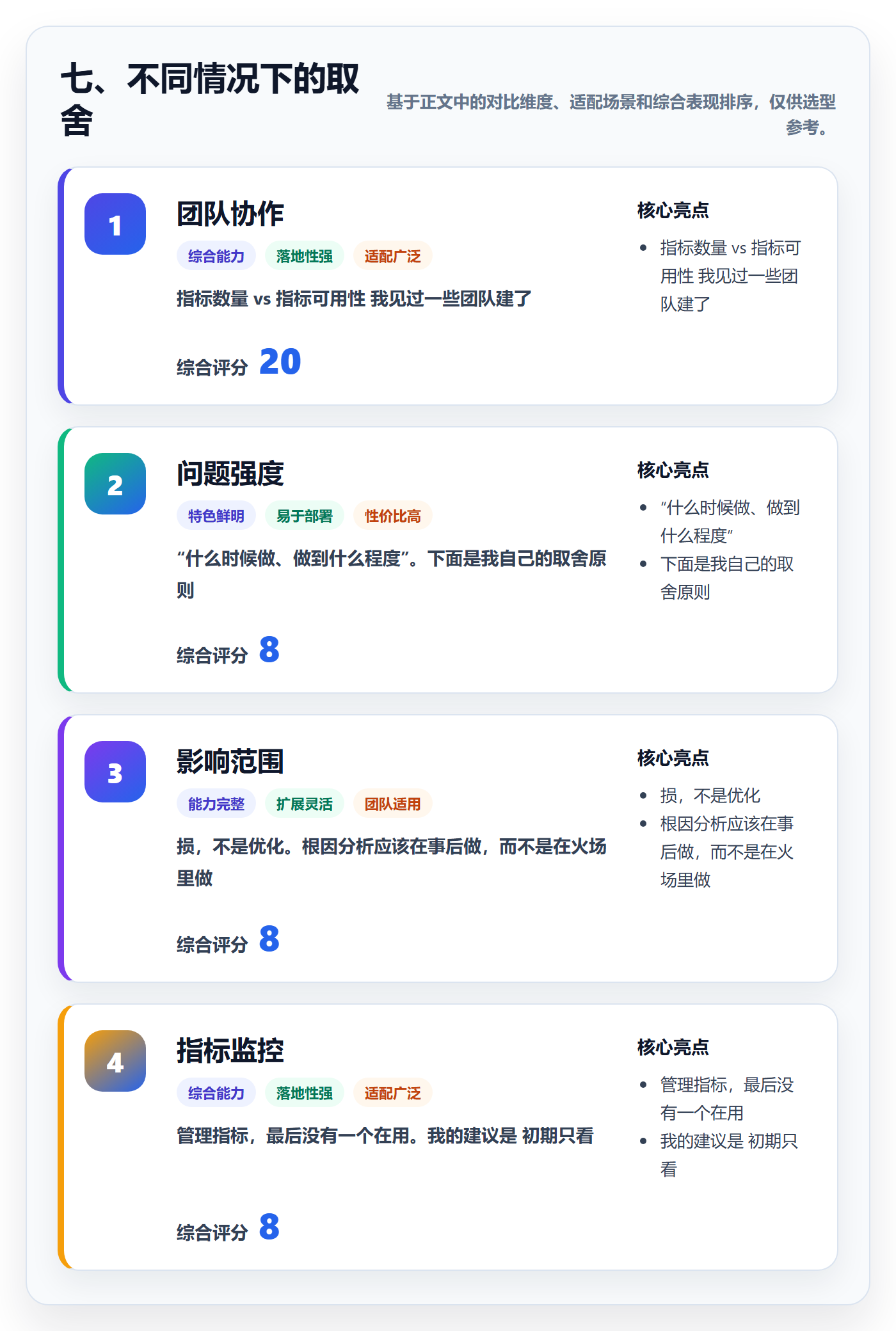七、不同情况下的取舍