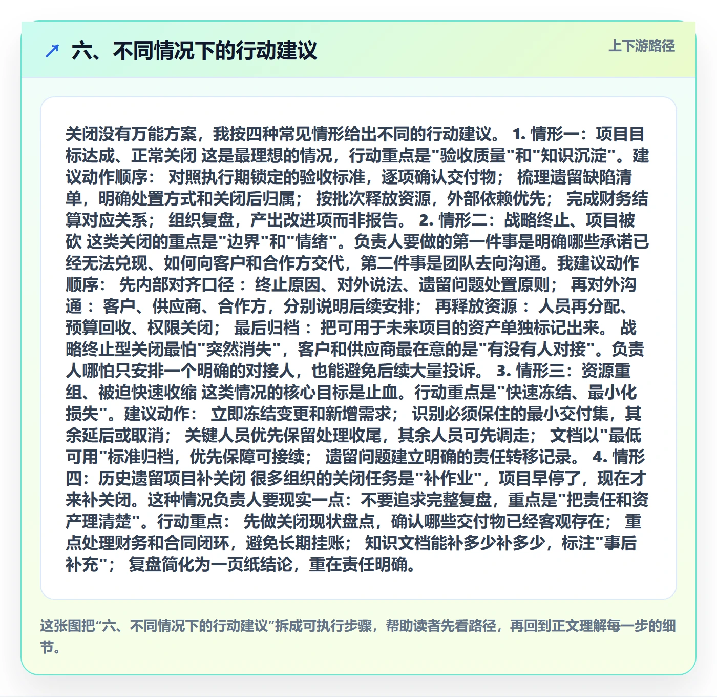 六、不同情况下的行动建议