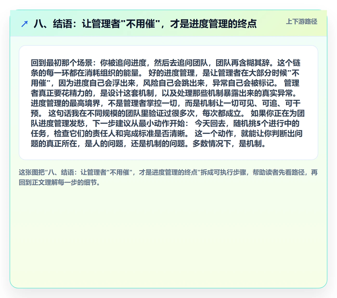 八、结语：让管理者"不用催"，才是进度管理的终点