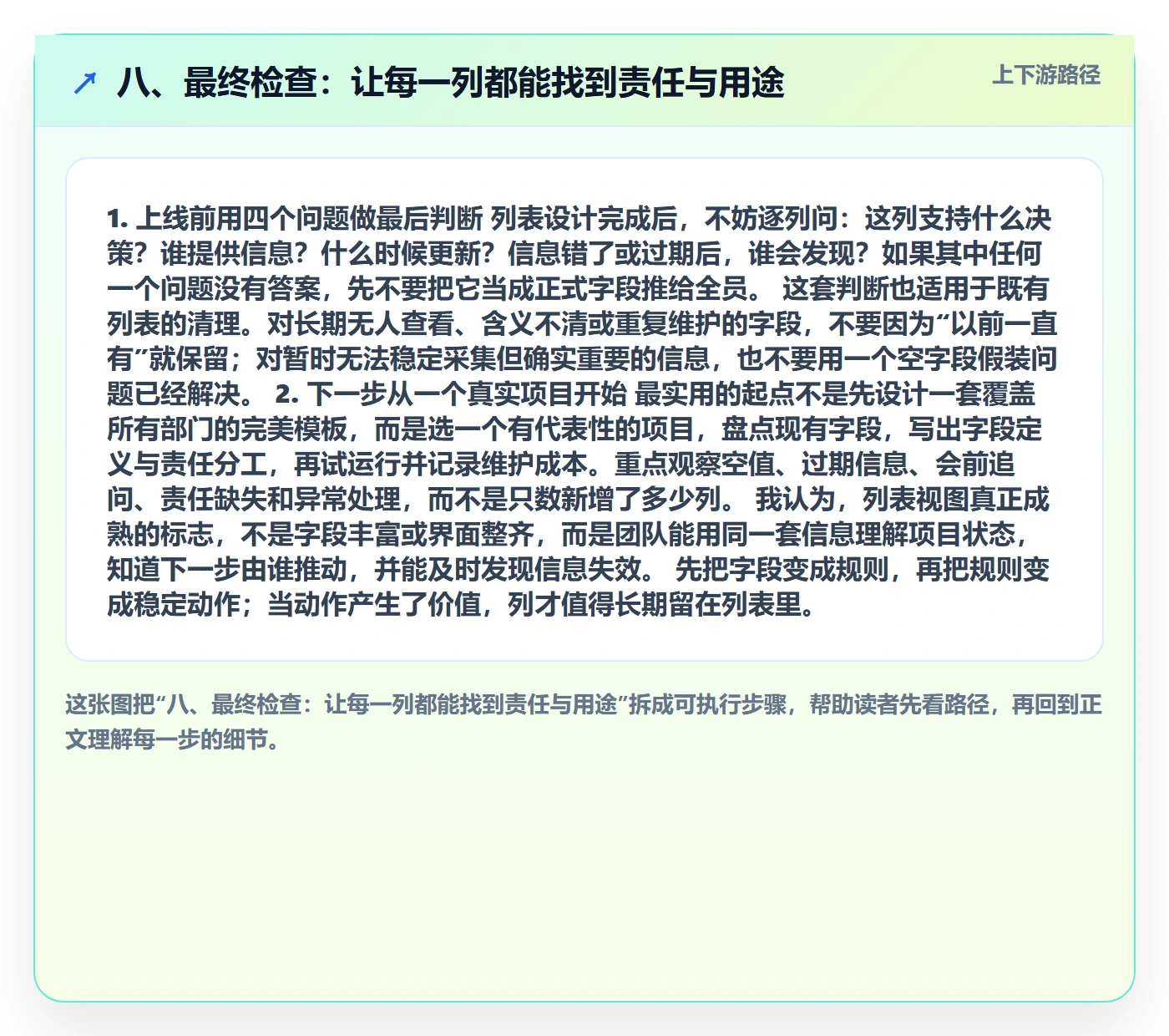 八、最终检查:让每一列都能找到责任与用途
