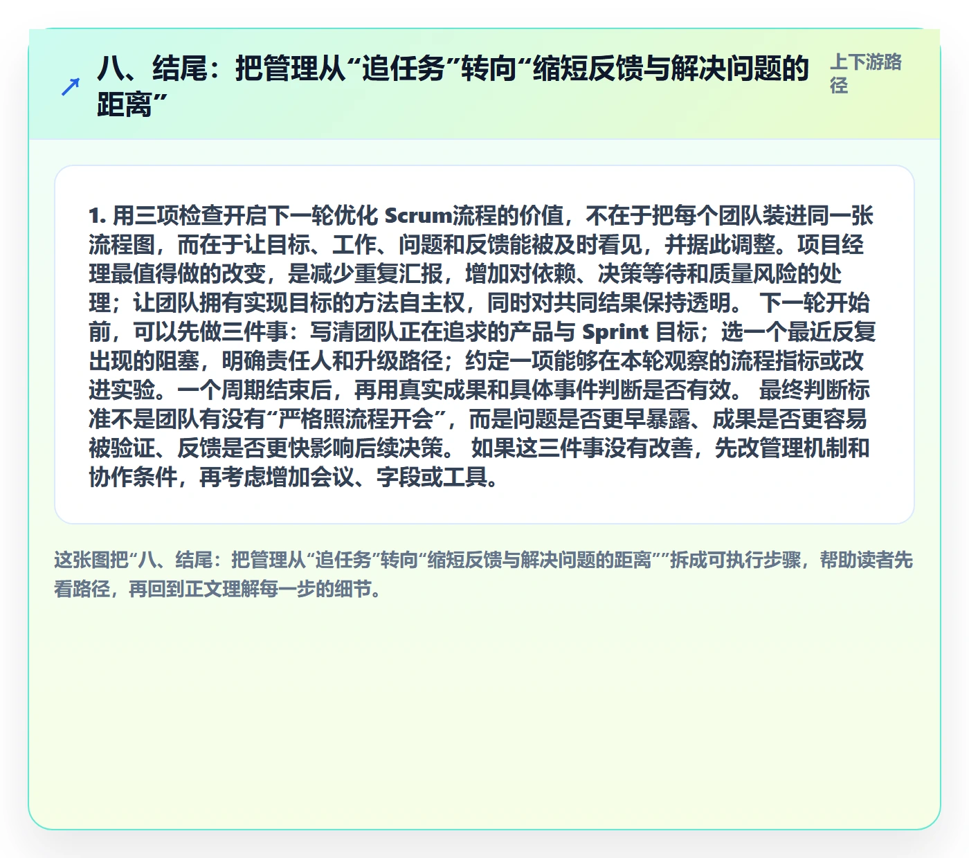 八、结尾:把管理从“追任务”转向“缩短反馈与解决问题的距离”