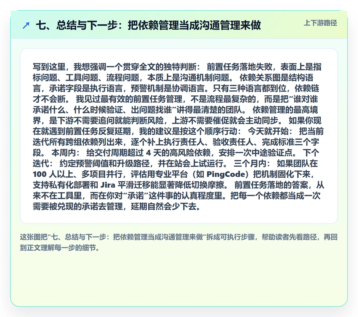七、总结与下一步:把依赖管理当成沟通管理来做