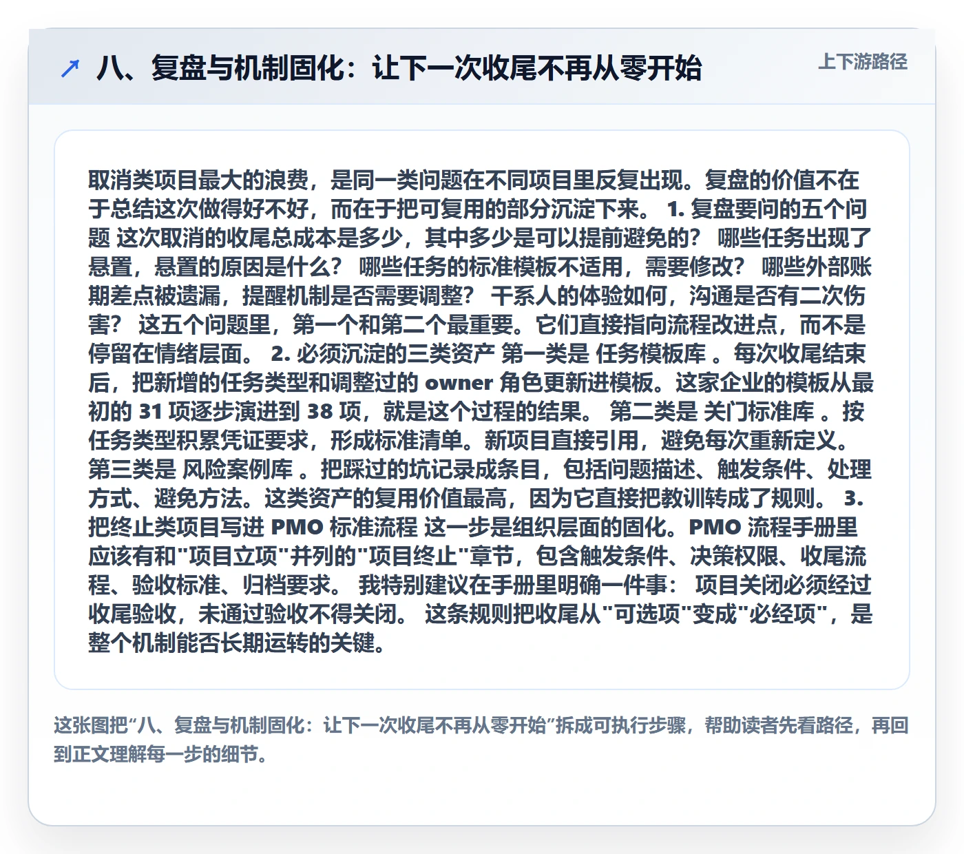 八、复盘与机制固化:让下一次收尾不再从零开始