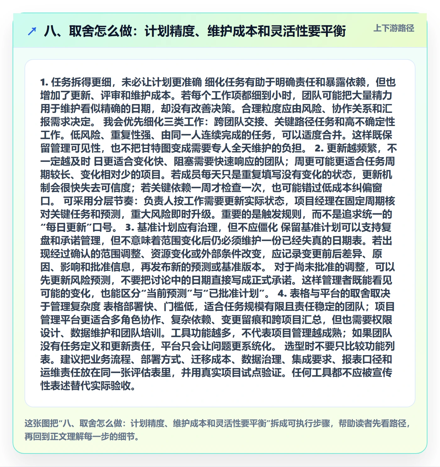 八、取舍怎么做:计划精度、维护成本和灵活性要平衡