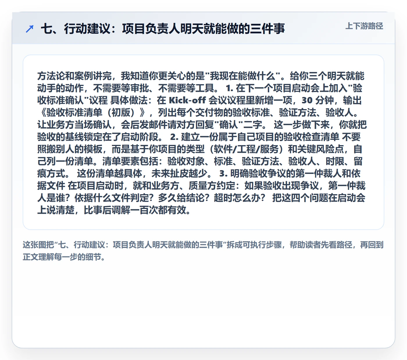 七、行动建议：项目负责人明天就能做的三件事
