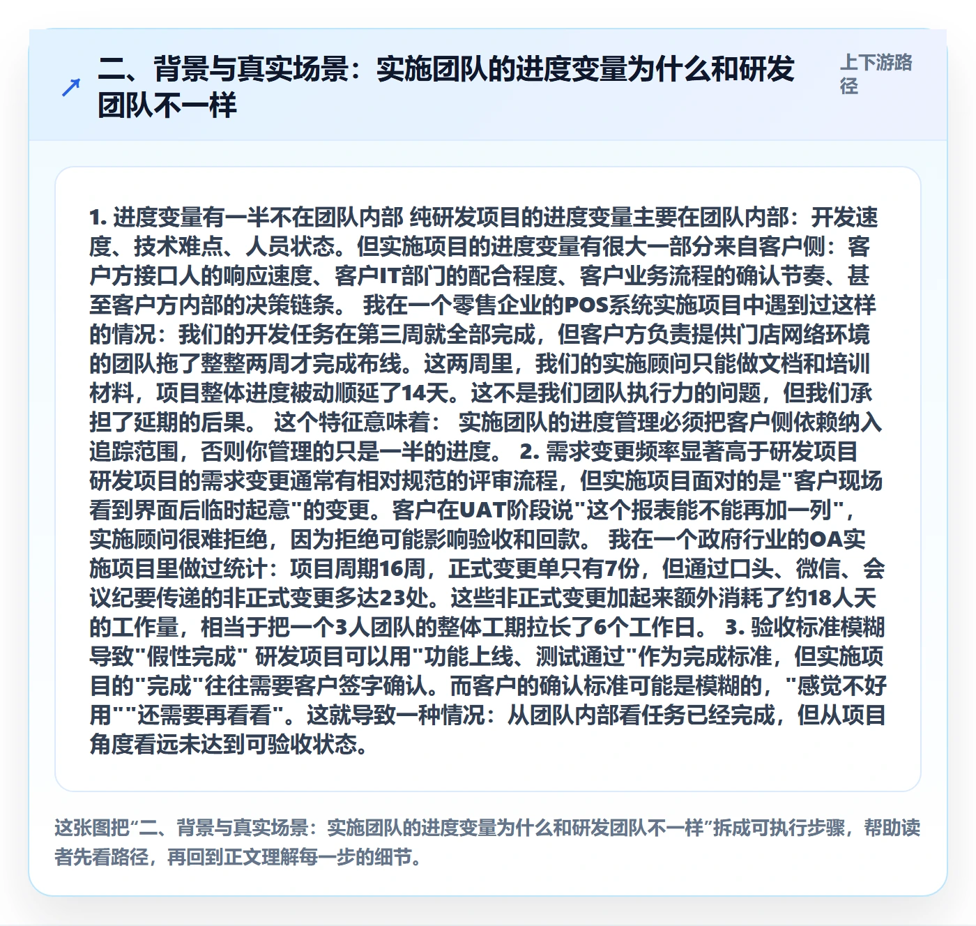 二、背景与真实场景：实施团队的进度变量为什么和研发团队不一样