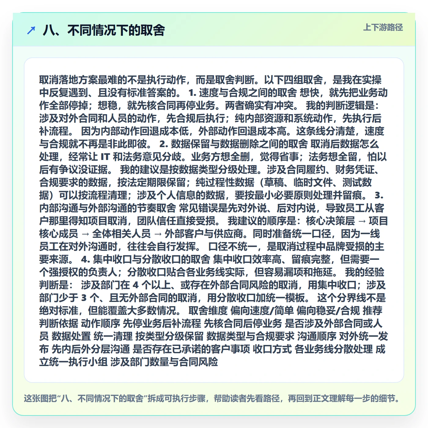 八、不同情况下的取舍