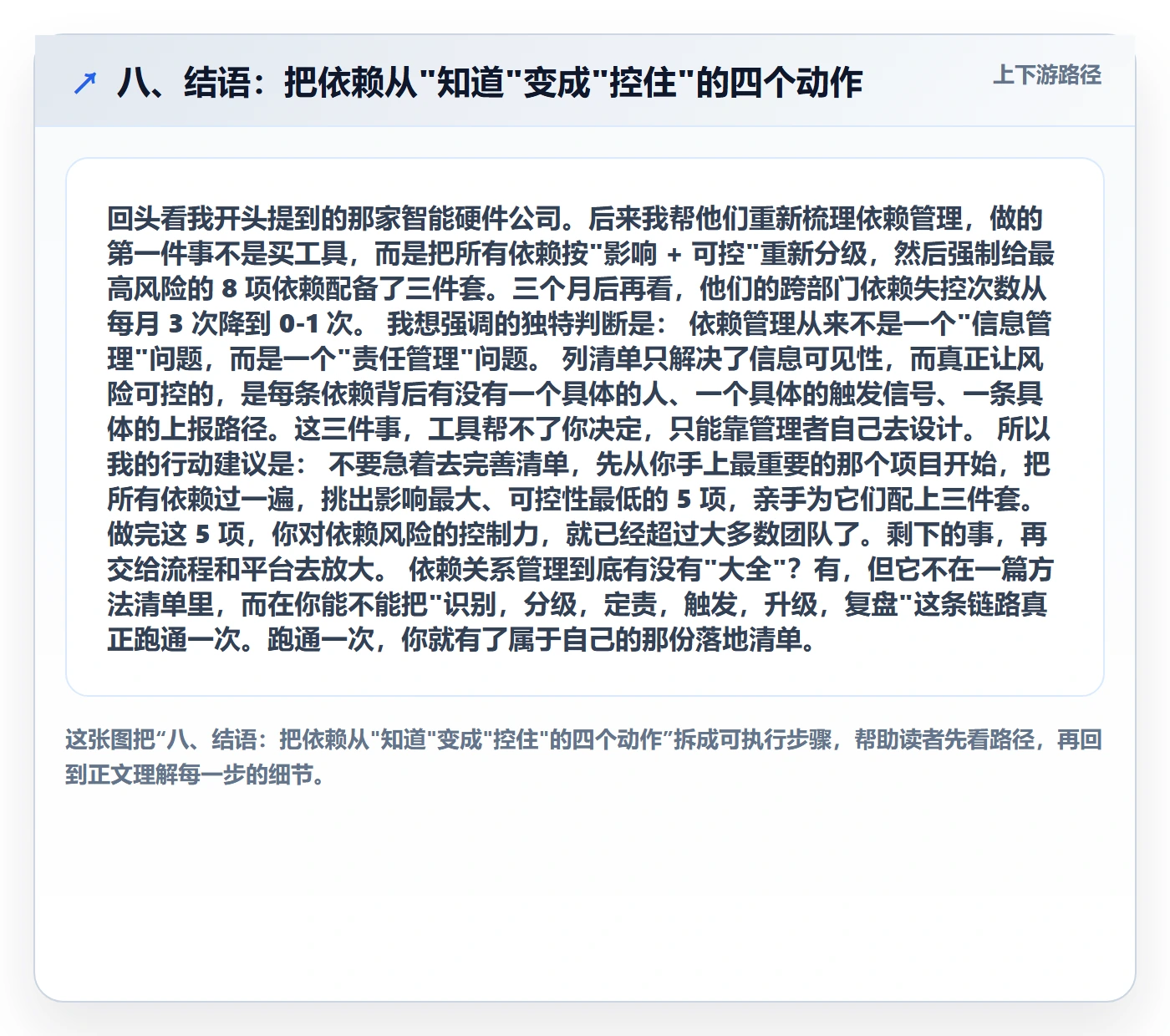 八、结语:把依赖从"知道"变成"控住"的四个动作