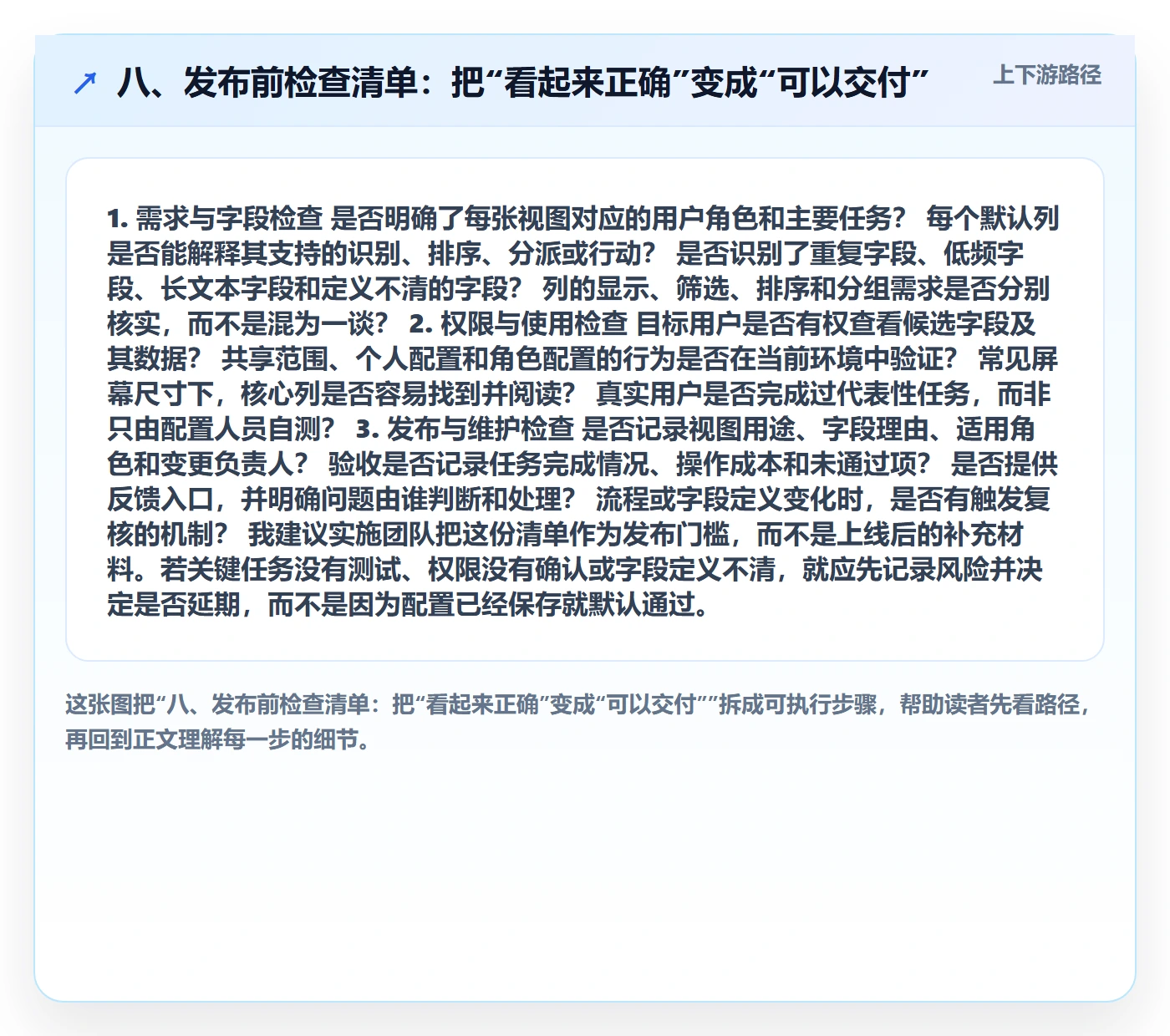 八、发布前检查清单：把“看起来正确”变成“可以交付”