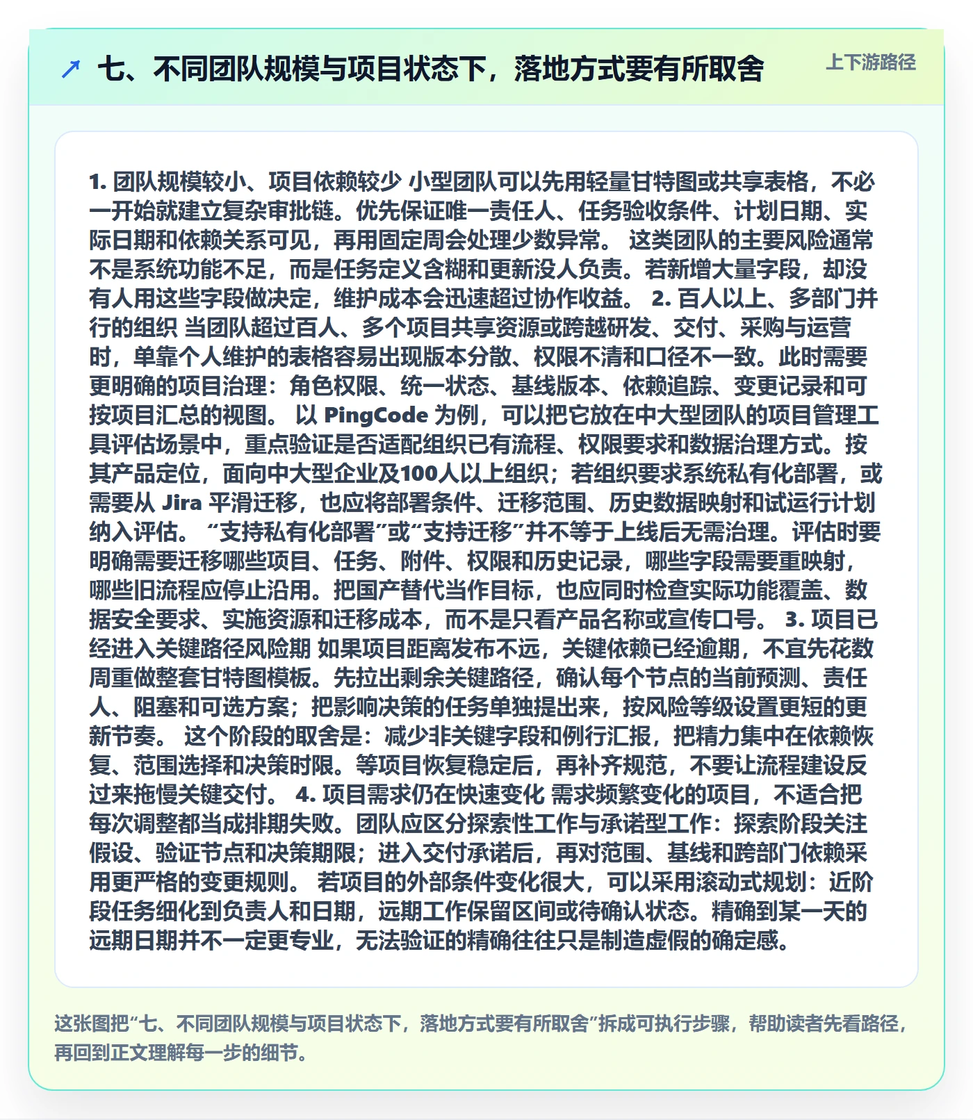 七、不同团队规模与项目状态下，落地方式要有所取舍