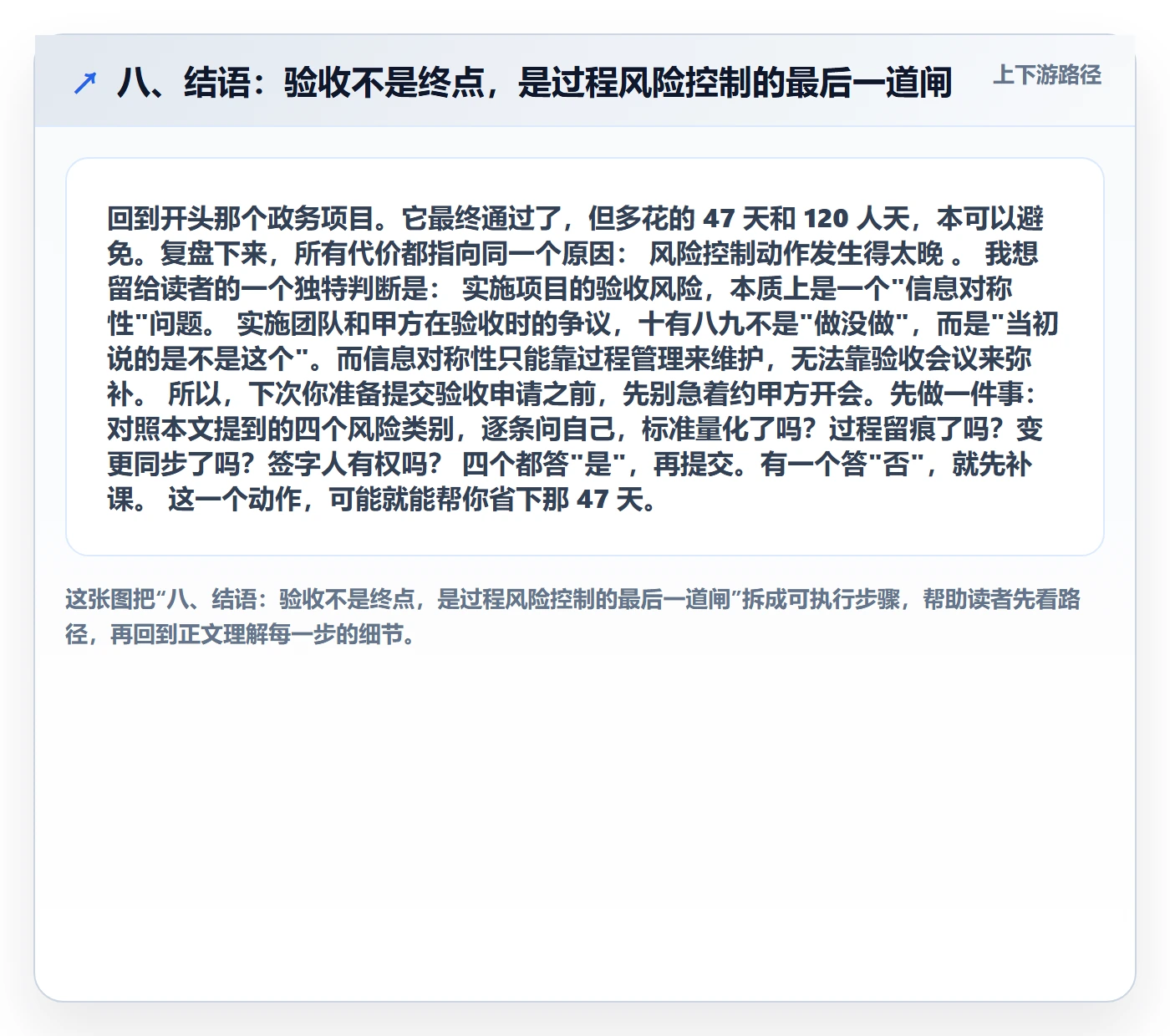 八、结语：验收不是终点，是过程风险控制的最后一道闸