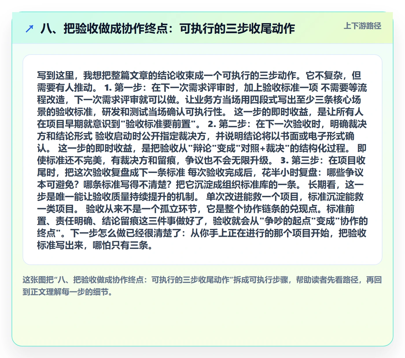 八、把验收做成协作终点:可执行的三步收尾动作